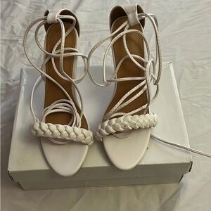 Chic White Braided Women's Heels